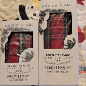 Red Tartan Plaid Fabric Pillar Candle